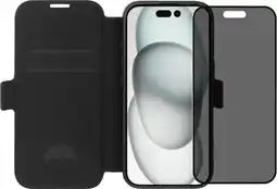 Coolblue BlueBuilt Apple iPhone 16 Book Case Leer Zwart + Privacy Filter Screenprotector Glas aanbieding