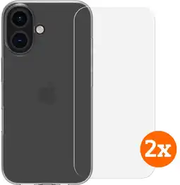 Coolblue BlueBuilt Back Cover iPhone 16 Transparant + Screenprotector Glas Duo Pack aanbieding