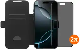 Coolblue BlueBuilt Apple iPhone 17 Pro Max Book Case Leer Zwart + Privacy Screenprotector Duo Pack aanbieding