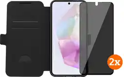 Coolblue BlueBuilt Samsung Galaxy A36 Book Case Zwart + Privacy Filter Screenprotector Duo Pack aanbieding