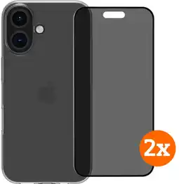 Coolblue BlueBuilt Back Cover iPhone 16 Transparant + Privacy Filter Screenprotector Glas Duo Pack aanbieding