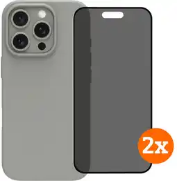 Coolblue BlueBuilt Back Cover iPhone 16 Pro Grijs + Privacy Filter Screenprotector Glas Duo Pack aanbieding