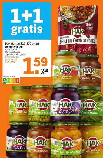 Albert Heijn Hak potten 330-370g en stazakken aanbieding