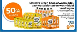 Trekpleister Marcel's Green Soap afwasmiddel, vaatwastabletten en wasmiddel navullingen aanbieding