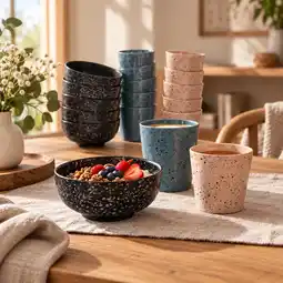Action Beker- en kommenset Speckle aanbieding