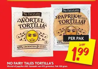 Dekamarkt No Fairy Tales Tortilla's Wortel Of Paprika Chili aanbieding