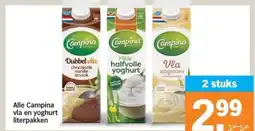 Albert Heijn Alle Campina vla en yoghurt literpakken aanbieding