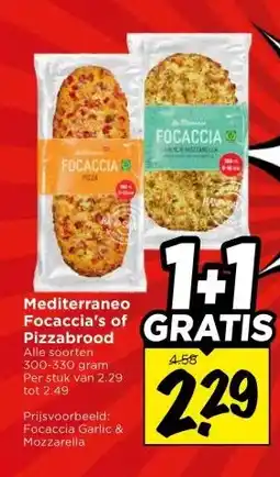 Vomar Voordeelmarkt Mediterraneo Focaccia's of Pizzabrood aanbieding