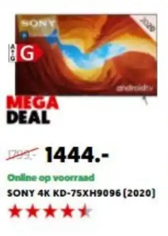 MediaMarkt SONY 4K UHD TV | KD-75XH9096 (2020) aanbieding