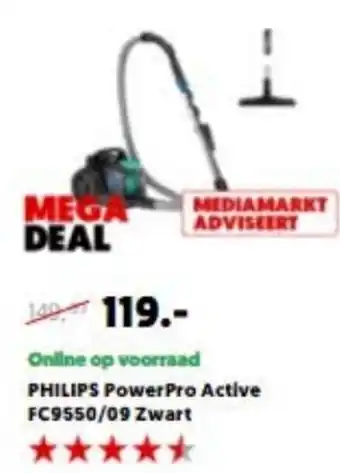 MediaMarkt Philips Stofzuiger PowerPro Active | FC9550/09 Zwart aanbieding