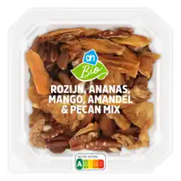Albert Heijn AH Biologisch Rozijn, ananas, mango, amandel mix aanbieding