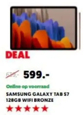 MediaMarkt Samsung Galaxy Tab S7 128GB WIFI Bronze aanbieding