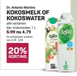 Ekoplaza Dr. antonio martins kokosmelk of kokoswater aanbieding
