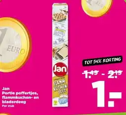 PLUS Jan Portie poffertjes, flammkuchen- en bladerdeeg aanbieding