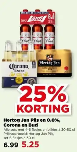 PLUS Hertog Jan Pils en 0.0%, Corona en Bud aanbieding