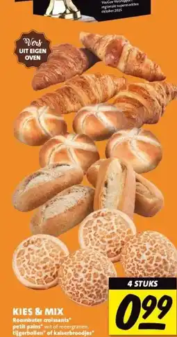 Nettorama KIES & MIX Roomboter croissantspetit pains tijgerbollen of kaiserbroodjes aanbieding