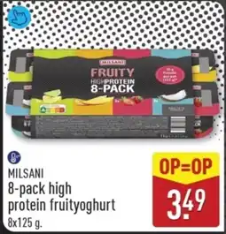 ALDI Milsani 8-pack high protein fruityoghurt aanbieding