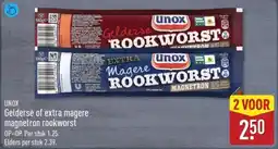 ALDI Unox Gelderse of extra magere magnetron rookworst aanbieding