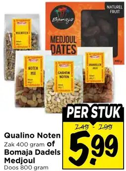 Vomar Voordeelmarkt Qualino Noten of Bomaja Dadels Medjoul aanbieding