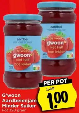 Vomar Voordeelmarkt G'woon Aardbeienjam Minder Suiker aanbieding