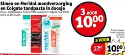 Kruidvat Elmex en Meridol mondverzorging en Colgate tandpasta in doosje aanbieding