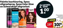 Kruidvat Palette haarkleuring, Syoss uitgroeispray, Syoss Color Glow en Schwarzkopf uitgroeiset aanbieding