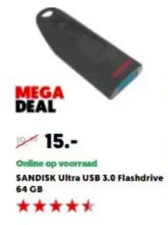 MediaMarkt SanDisk ltra USB-Stick 3.0 | Flashdrive 64GB aanbieding