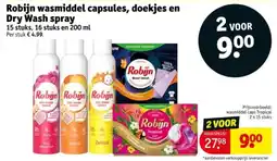Kruidvat Robijn wasmiddel capsules, doekjes en Dry Wash spray aanbieding