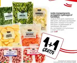 Jumbo Jumbo stamppotgroente, aardappelen, spekreepjes of hamblokjes aanbieding