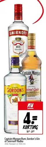 Jumbo Captain Morgan Rum, Gordon's Gin of Smirnoff Vodka aanbieding