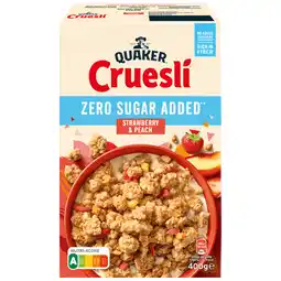 Dekamarkt Quaker Cruesli strawberry & peach zero sugar aanbieding