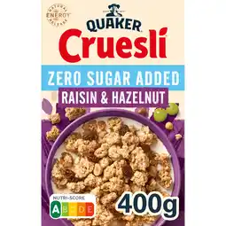 Dekamarkt Quaker Cruesli Zero sugar rozijn & hazelnoot aanbieding