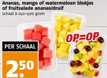 Poiesz Ananas, mango of watermeloen blokjes of fruitsalade ananas/druif aanbieding