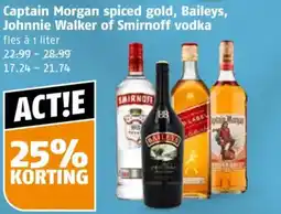 Poiesz Captain Morgan spiced gold, Baileys, Johnnie Walker of Smirnoff vodka aanbieding