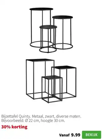 Bijzettafel Quinty. Metaal, zwart, diverse maten