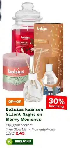Welkoop Bolsius kaarsen Silent Night en Merry Moments aanbieding