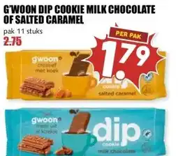 MCD Supermarkt G'WOON DIP COOKIE MILK CHOCOLATE OF SALTED CARAMEL aanbieding