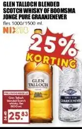 MCD Supermarkt GLEN TALLOCH BLENDED SCOTCH WHISKY OF BOOMSMA JONGE PURE GRAANJENEVER aanbieding