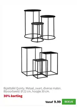 Intratuin Bijzettafel Quinty. Metaal, zwart, diverse maten. Bijvoorbeeld: Ø 22 cm, hoogte 30 cm. aanbieding