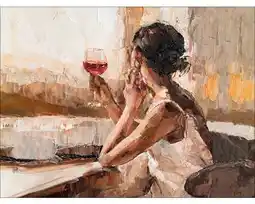 Hornbach PURE LIVING Schilderij canvas Girl with wine glass 116x84 cm aanbieding