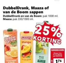 CoopCompact DubbelDrank, Maaza of van de Boom sappen aanbieding