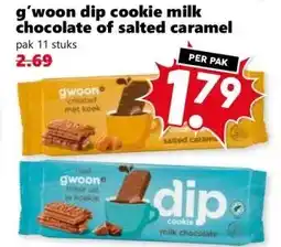 Coop g'woon dip cookie milk chocolate of salted caramel aanbieding