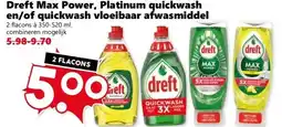 Coop Dreft Max Power, Platinum quickwash en/of quickwash vloeibaar afwasmiddel aanbieding