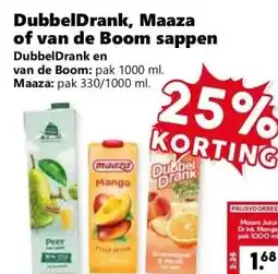 Coop DubbelDrank, Maaza of van de Boom sappen aanbieding