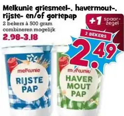 Boon`s Markt Melkunie griesmeel-, havermout-. rijste- en/of gortepap aanbieding