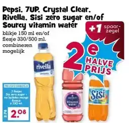 Boon`s Markt Pepsi, 7UP. Crystal Clear. Rivella, Sisi zero sugar en/of Sourcy vitamin water aanbieding