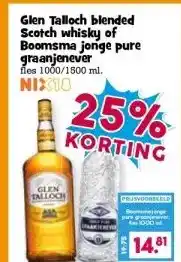 Boon`s Markt Glen Talloch blended Scotch whisky of Boomsma jonge pure graanjenever aanbieding