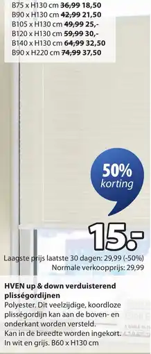 Jysk HVEN up & down verduisterend plisségordijnen aanbieding