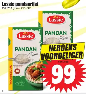 Dirk Lassie pandanrijst 750g aanbieding