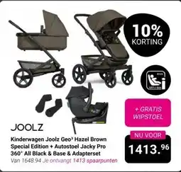 Van Asten BabySuperstore Kinderwagen Joolz Geo³ Hazel Brown Special Edition + Autostoel Jacky Pro 360° All Black & Base & Adapterset aanbieding